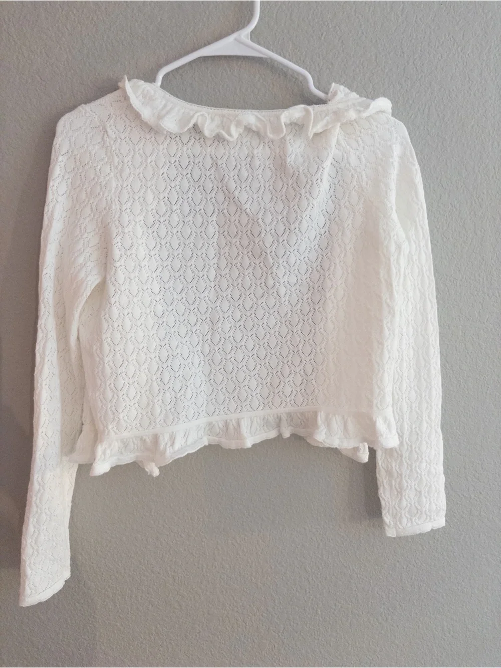 Girls' White Lace Ruffle Cardigan
